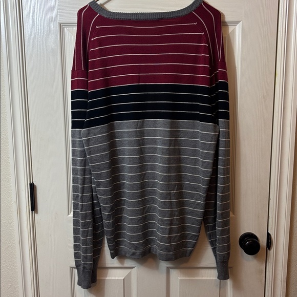 Travis Mathew Burgundy and Gray Striped Sweater - Picture 4 of 5